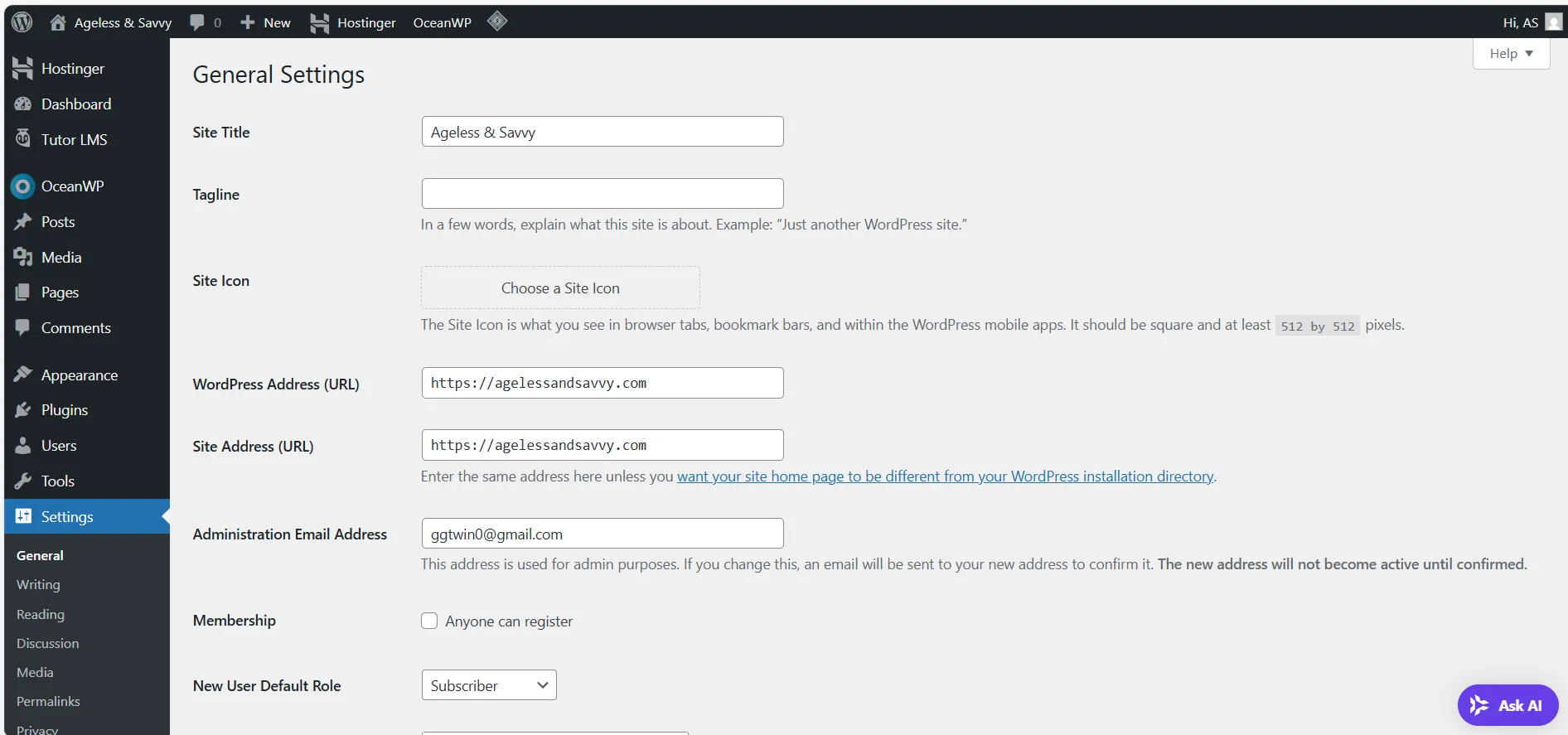 WordPress settings